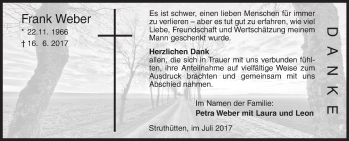 Traueranzeige von Frank Weber von Siegener Zeitung