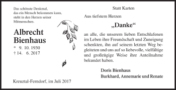 Traueranzeige von Albrecht Bienhaus von Siegener Zeitung