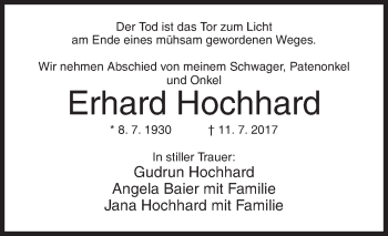 Traueranzeige von Erhard Hochhard von Siegener Zeitung