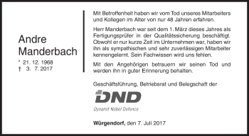 Traueranzeige von Andre Manderbach von Siegener Zeitung