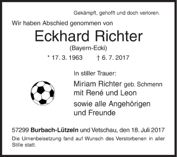 Traueranzeige von Eckhard Richter von Siegener Zeitung