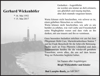Traueranzeige von Gerhard Wickenhöfer von Siegener Zeitung
