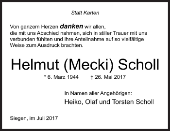 Traueranzeige von Helmut  Scholl von Siegener Zeitung