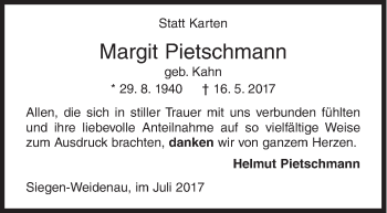 Traueranzeige von Margit Pietschmann von Siegener Zeitung