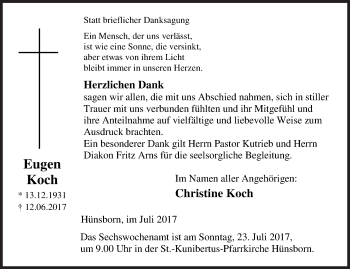 Traueranzeige von Eugen Koch von Siegener Zeitung