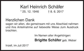 Traueranzeige von Karl Heinrich Schäfer von Siegener Zeitung