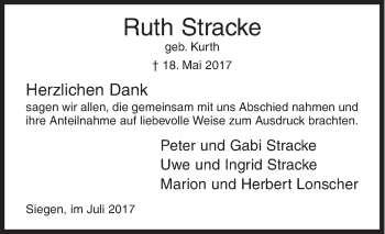 Traueranzeige von Ruth Stracke von Siegener Zeitung