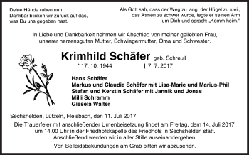 Traueranzeige von Krimhild Schäfer von Siegener Zeitung
