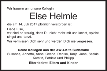 Traueranzeige von Else Helmle von Siegener Zeitung