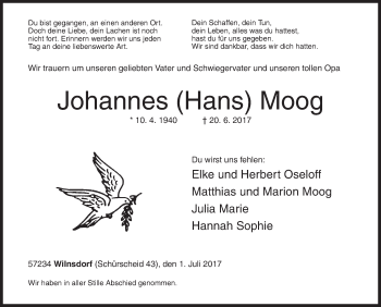 Traueranzeige von Johannes Moog von Siegener Zeitung