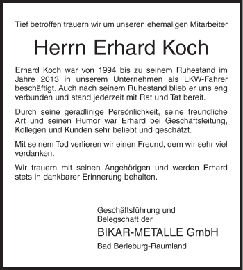 Traueranzeige von Erhard Koch von Siegener Zeitung
