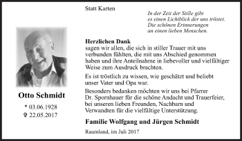 Traueranzeige von Otto Schmidt von Siegener Zeitung