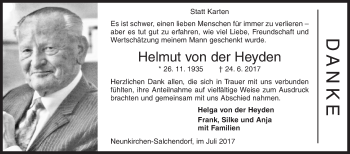 Traueranzeige von Helmut von der Heyden von Siegener Zeitung
