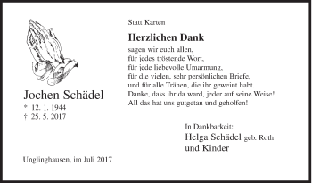 Traueranzeige von Jochen Schädel von Siegener Zeitung