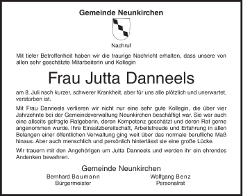 Traueranzeige von Jutta Danneels von Siegener Zeitung