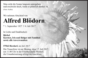 Traueranzeige von Alfred Blödorn von Siegener Zeitung