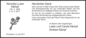 Traueranzeige von Veronika Luise Kämpf von Siegener Zeitung