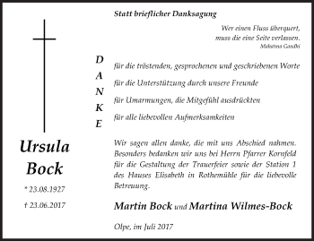 Traueranzeige von Ursula Bock von Siegener Zeitung