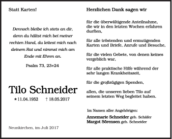 Traueranzeige von Tilo Schneider von Siegener Zeitung