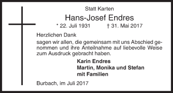 Traueranzeige von Hans-Josef Endres von Siegener Zeitung