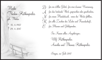 Traueranzeige von Heike Theden-Rothenpieler von Siegener Zeitung