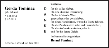 Traueranzeige von Gerda Tominac von Siegener Zeitung
