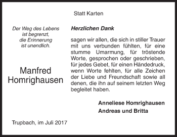 Traueranzeige von Manfred Homrighausen von Siegener Zeitung