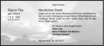 Traueranzeige von Sigrun Fey von Siegener Zeitung