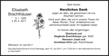 Traueranzeige von Elisabeth Brachthäuser von Siegener Zeitung