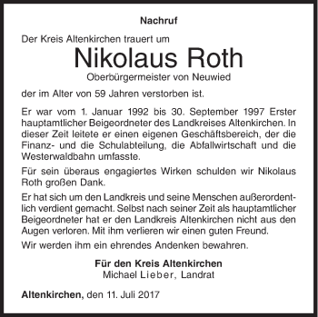 Traueranzeige von Nikolaus Roth von Siegener Zeitung
