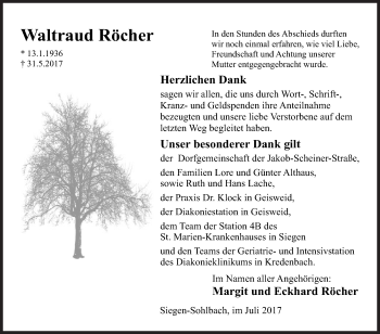 Traueranzeige von Waltraud Röcher von Siegener Zeitung