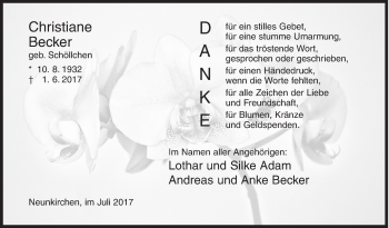Traueranzeige von Christiane Becker von Siegener Zeitung