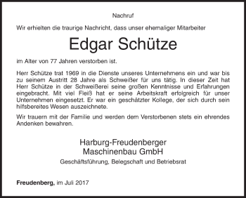 Traueranzeige von Edgar Schütze von Siegener Zeitung