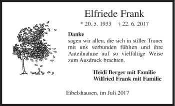 Traueranzeige von Elfriede Frank von Siegener Zeitung