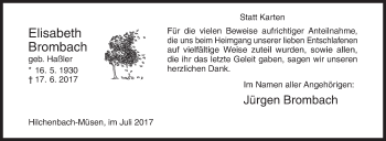 Traueranzeige von Elisabeth Brombach von Siegener Zeitung