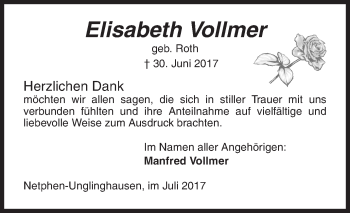 Traueranzeige von Elisabeth Vollmer von Siegener Zeitung