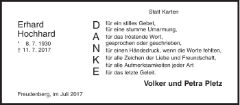 Traueranzeige von Erhard Hochhard von Siegener Zeitung