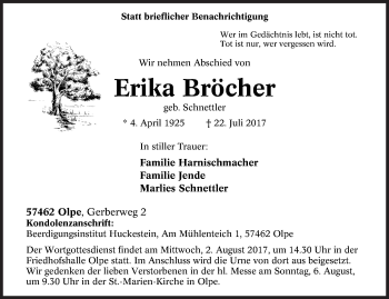 Traueranzeige von Erika Bröcher von Siegener Zeitung