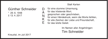 Traueranzeige von Günther Schneider von Siegener Zeitung