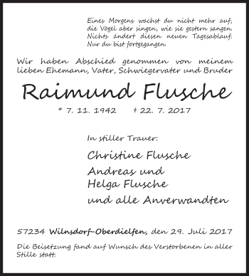 Traueranzeige von Helga Flusche von Siegener Zeitung