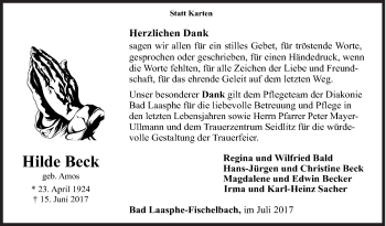 Traueranzeige von Hilde Beck von Siegener Zeitung