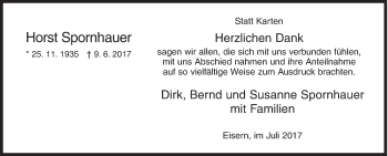 Traueranzeige von Horst Spornhauer von Siegener Zeitung