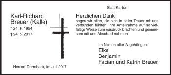 Traueranzeige von Karl-Richard Breuer von Siegener Zeitung