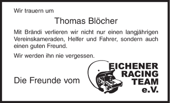Traueranzeige von Thomas Blöcher von Siegener Zeitung