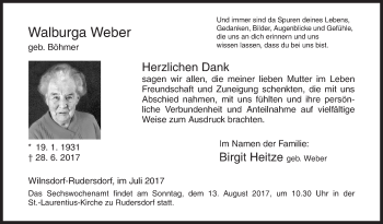 Traueranzeige von Walburga Weber von Siegener Zeitung