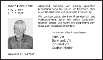 Traueranzeige von Heinz-Helmut Vitt von Siegener Zeitung