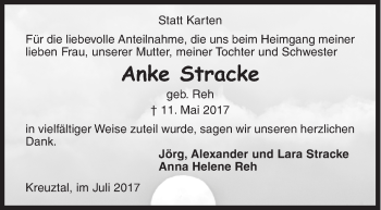 Traueranzeige von Anke Stracke von Siegener Zeitung