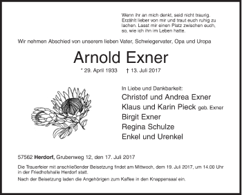 Traueranzeige von Arnold Exner von Siegener Zeitung