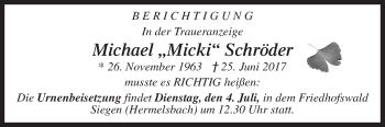 Traueranzeige von Michael  Schröder von Siegener Zeitung