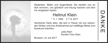 Traueranzeige von Helmut Klein von Siegener Zeitung